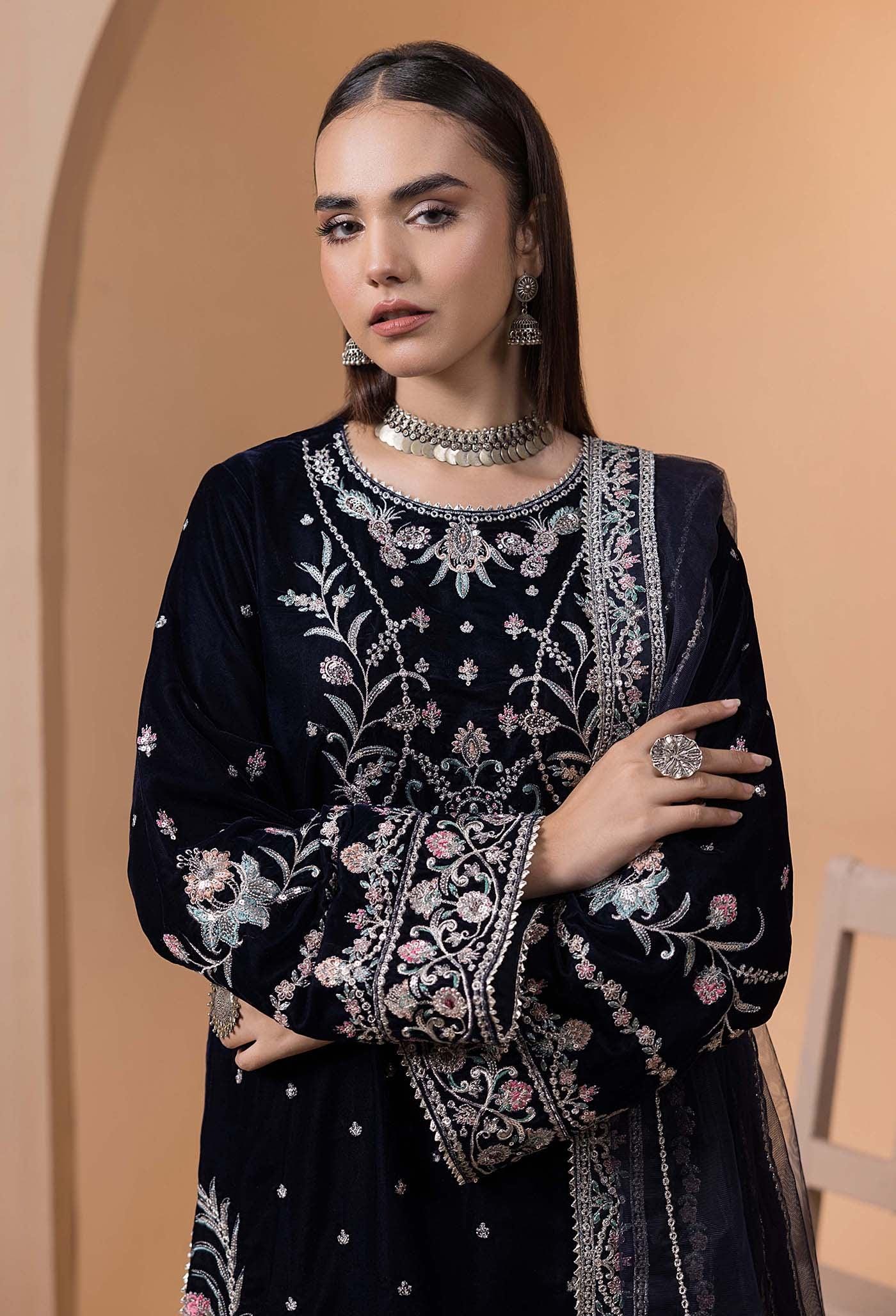 Velvet 3 Piece Embroidered Dress Pakistani Indian Designer Ready To Wear