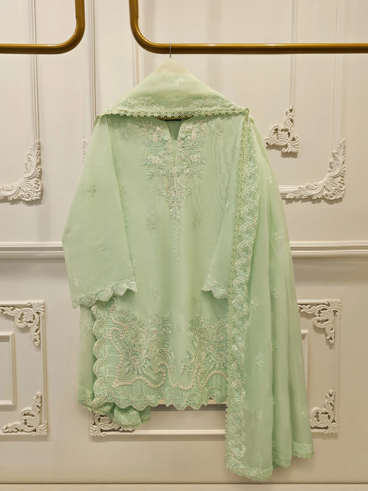 Agha Noor 3 Piece - Pure Embroidered Cotton Net Suit S114250