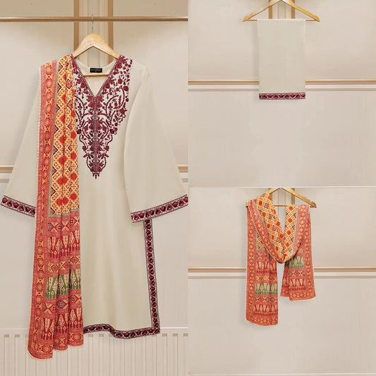 Agha Noor Original 3 Piece Cambric Embroidered Dress