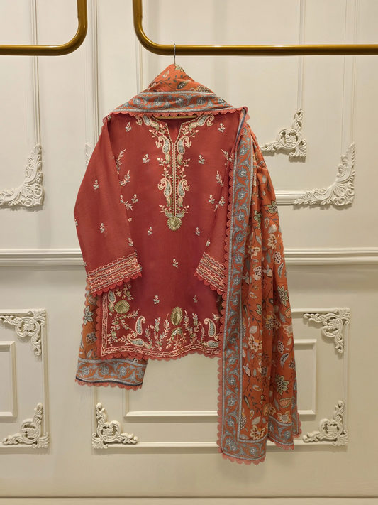 Agha Noor 3 Piece - Pure Embroidered Cotton Net Suit