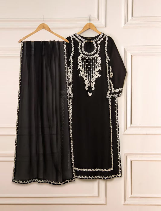 Agha Noor 3 Piece - Pure Organza Embroidered Dress