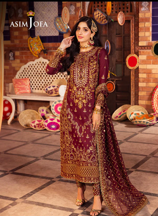 Asim Jofa Original Twisted Silk Embroidered Pakistani Designer Wear Size Large