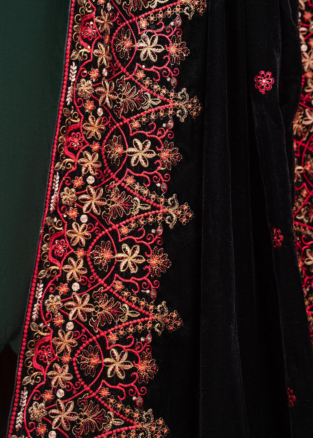 Velvet Zari Embroidered Shawl Black
