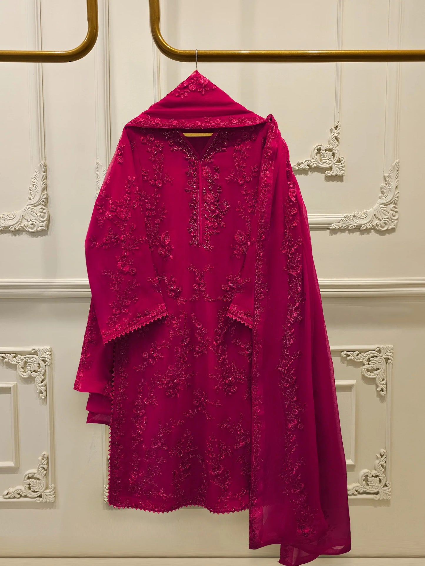 Agha Noor 3 Piece - Pure Chiffon Embroidered Dress S112692