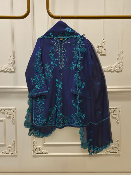 Agha Noor 3 Piece- Pure Sheesha Silk Embroidered Suit S115107