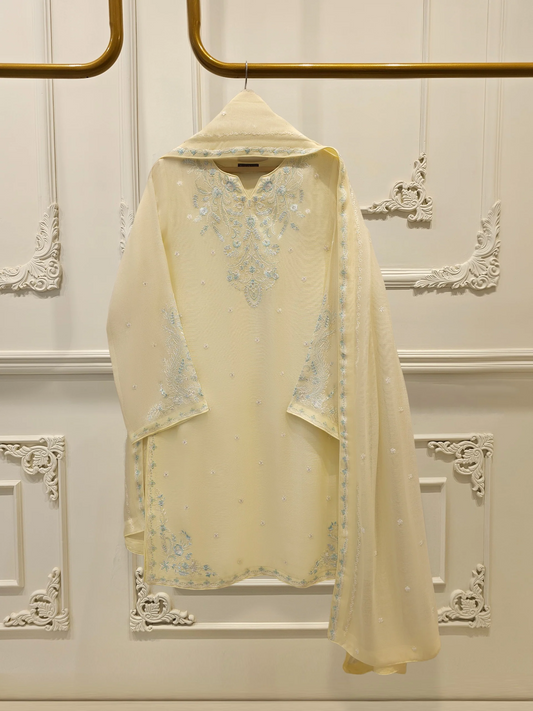 Agha Noor 3 Piece - Pure Embroidered Cotton Net Suit S111905