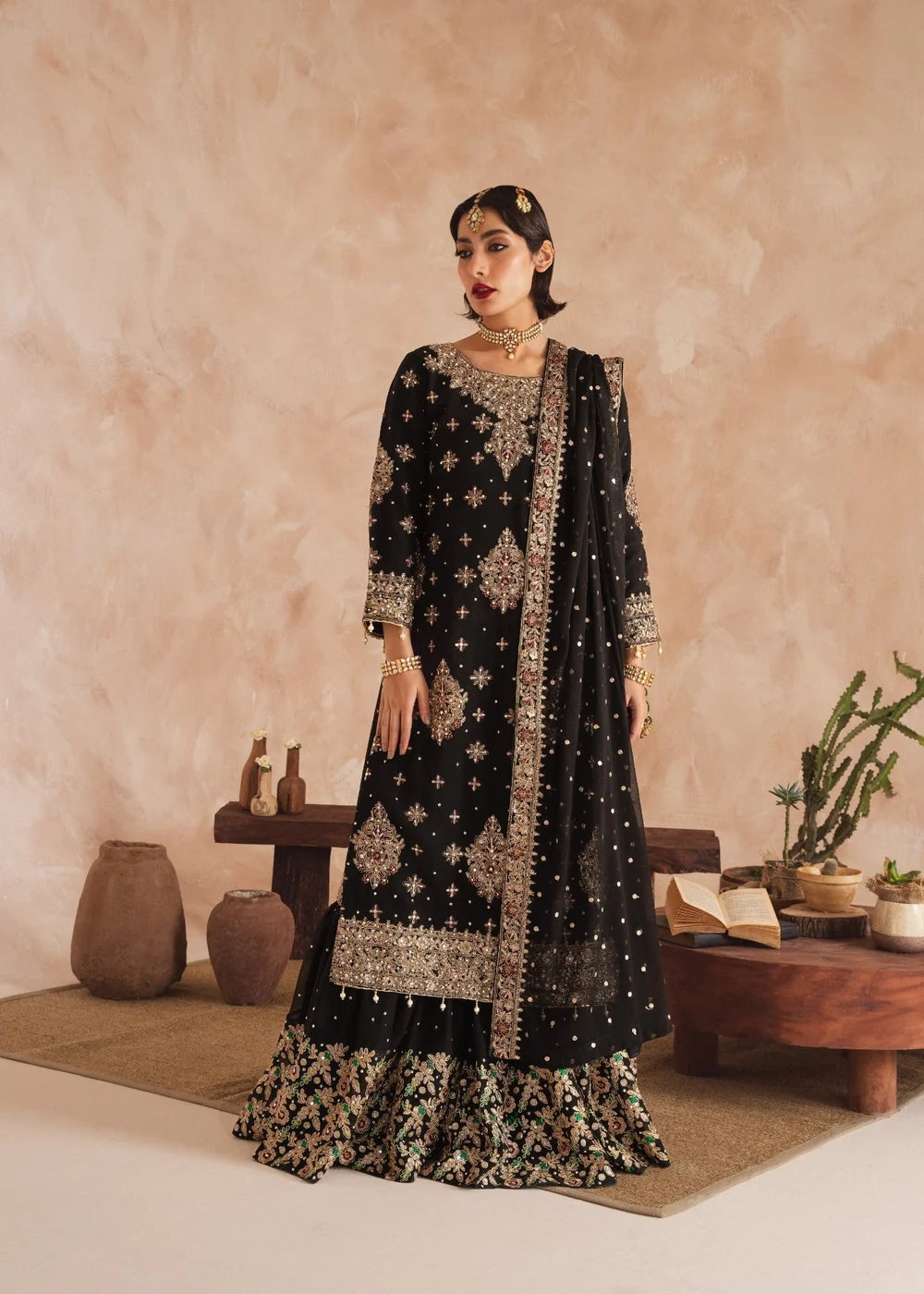 3 Piece Chiffon Heavily Embroidered Gharara Set