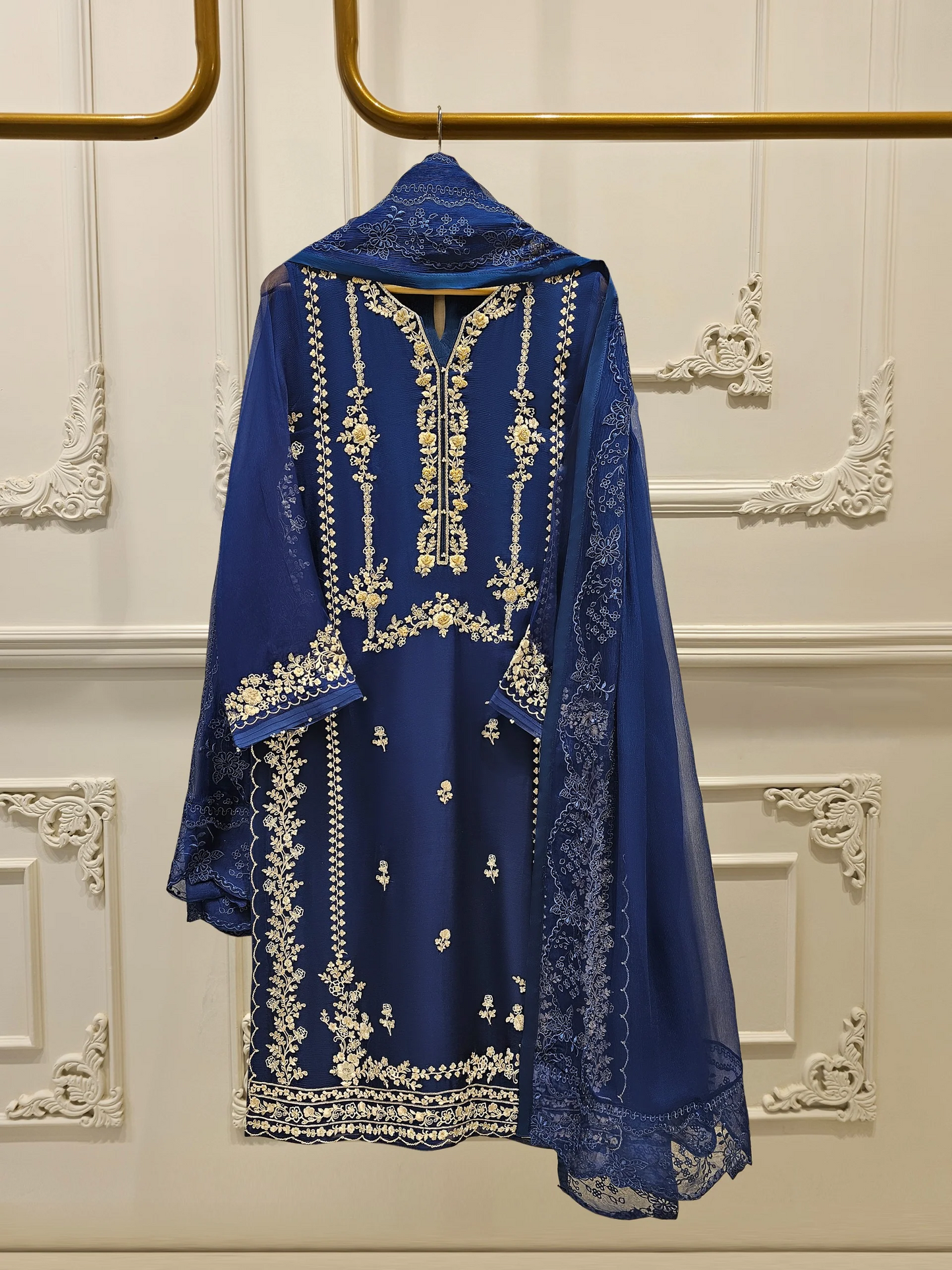 Agha Noor 3 Piece - Pure Chiffon Embroidered Dress