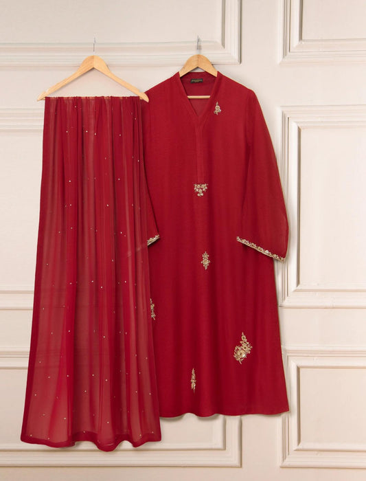 3 Piece - Pure Cotton Net Embroidered Dress S111325