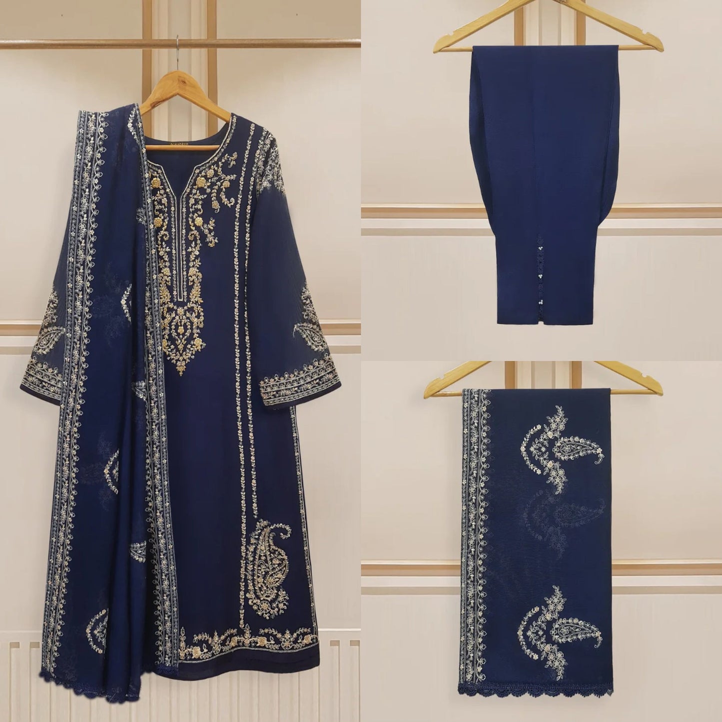 Agha Noor 3 Piece -Pure Cotton Net Embroidered