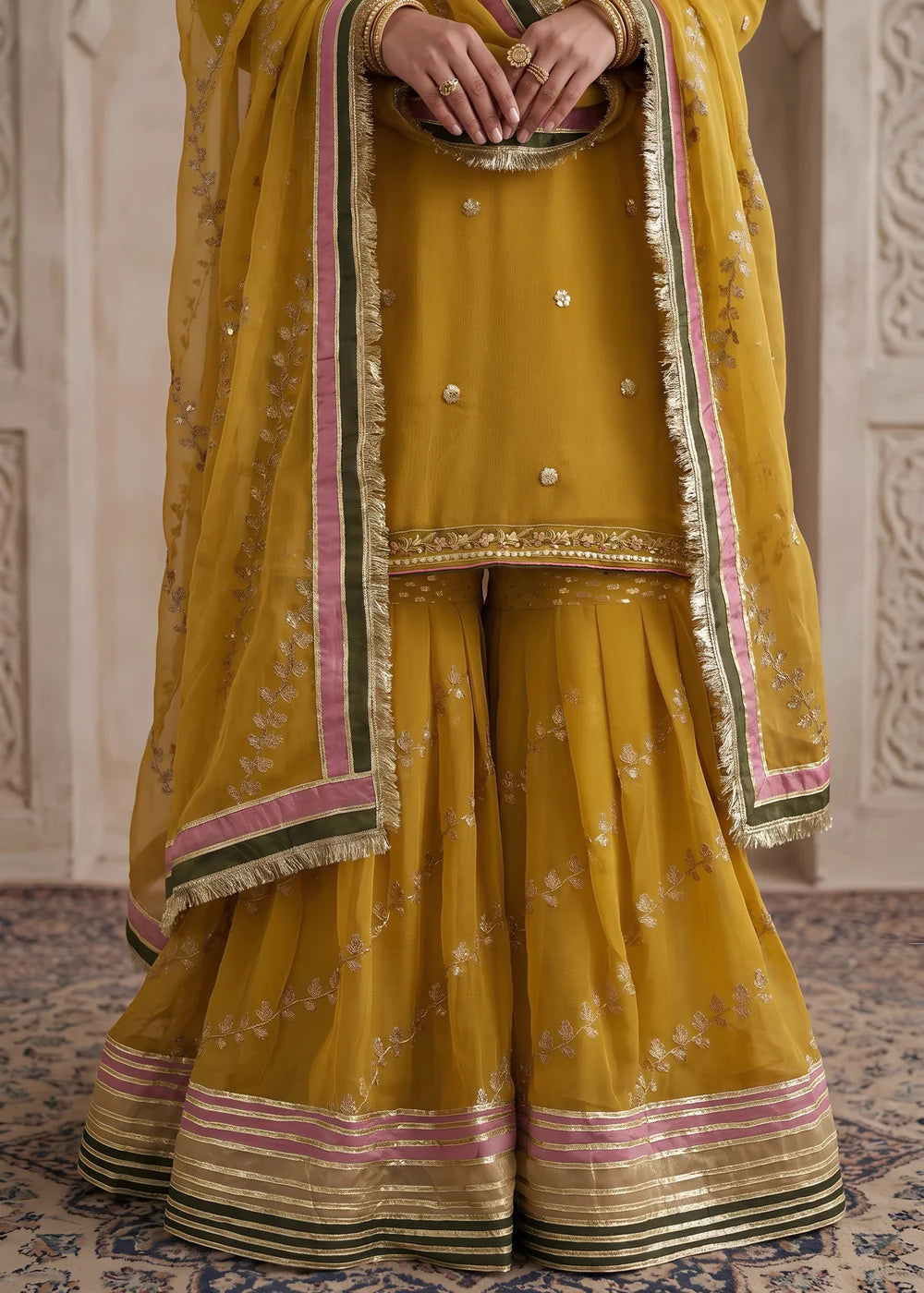 Chiffon Embroidered Gharara Dress -3 Piece Set