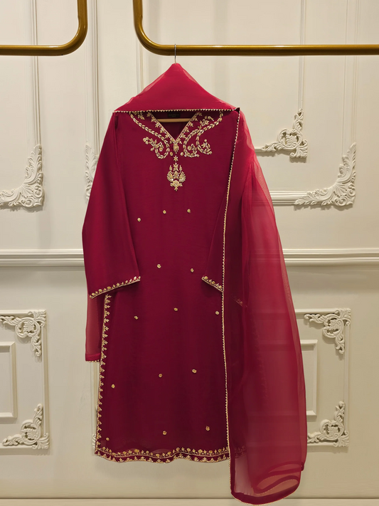 Agha Noor 3 Piece - Pure Embroidered Cotton Net Suit S112083