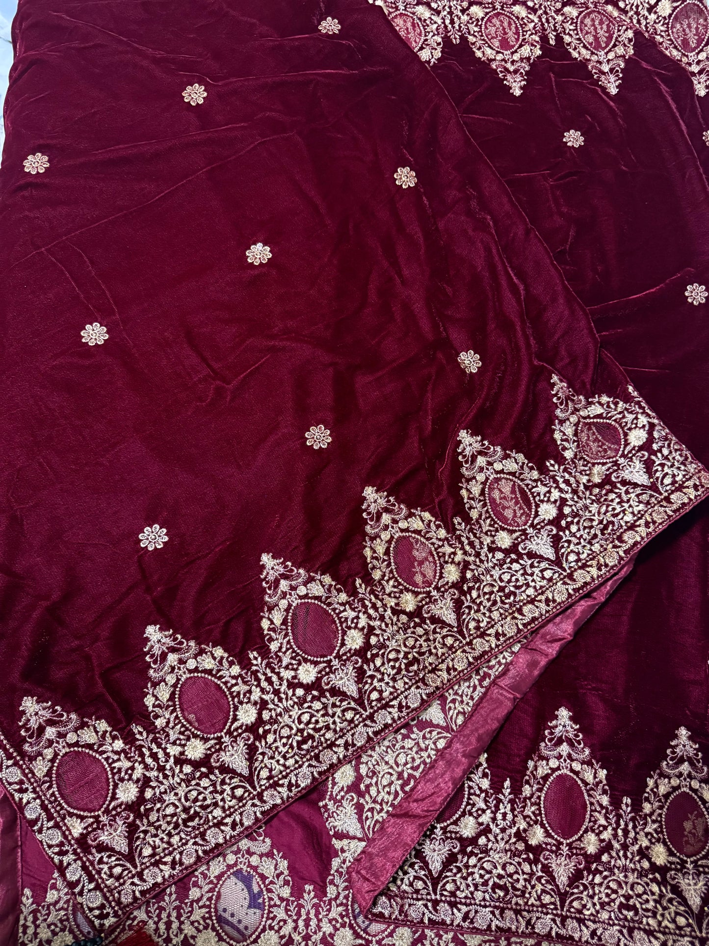 Velvet Zari Embroidered Shawl Maroon