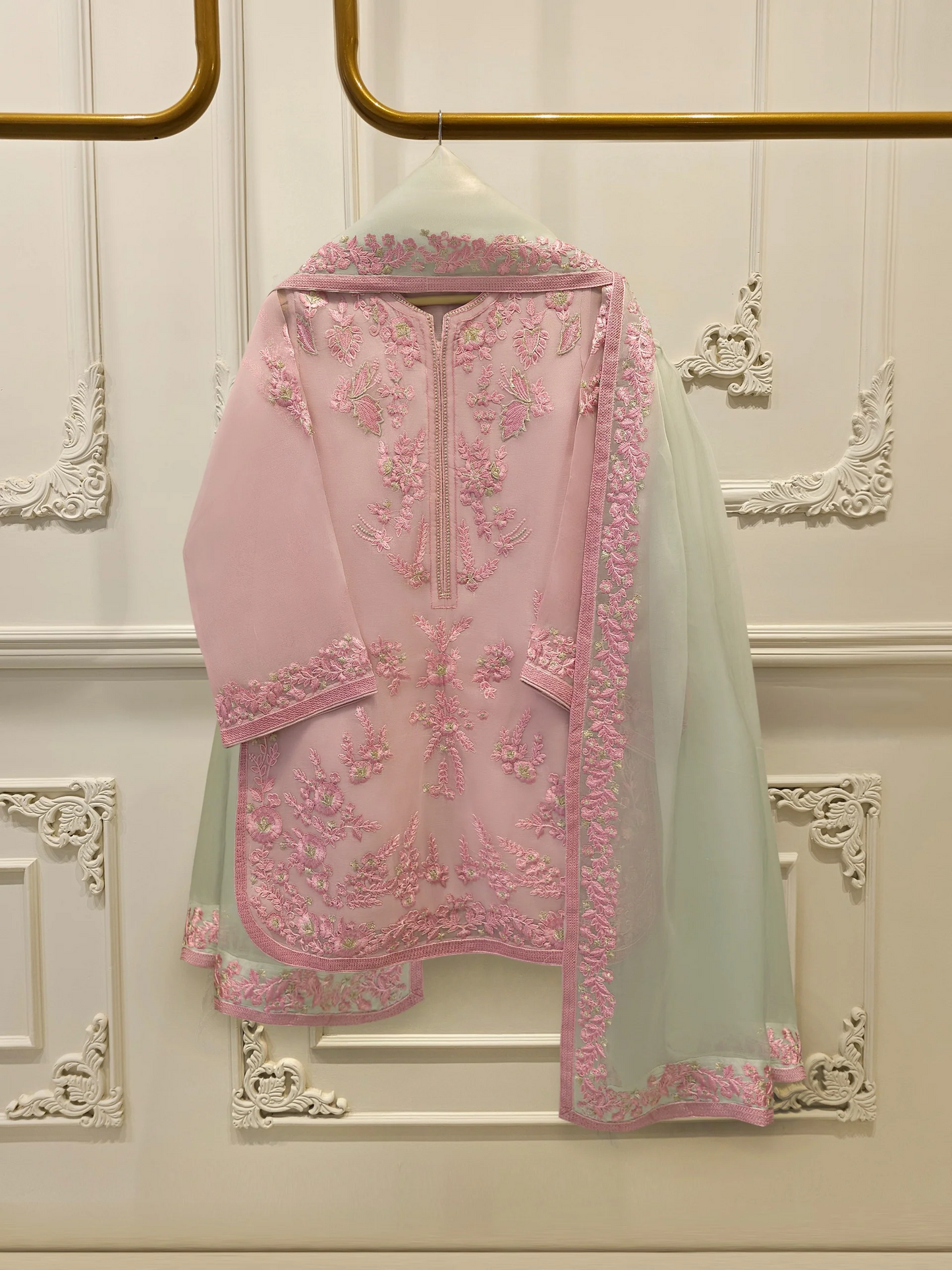 Agha Noor 3 Piece - Pure Organza Embroidered Dress