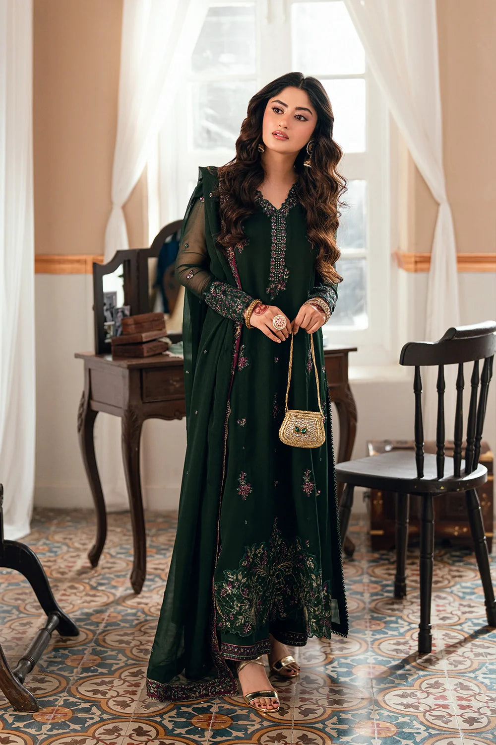 Azure Latest Collection Chiffon Embroidered Dress