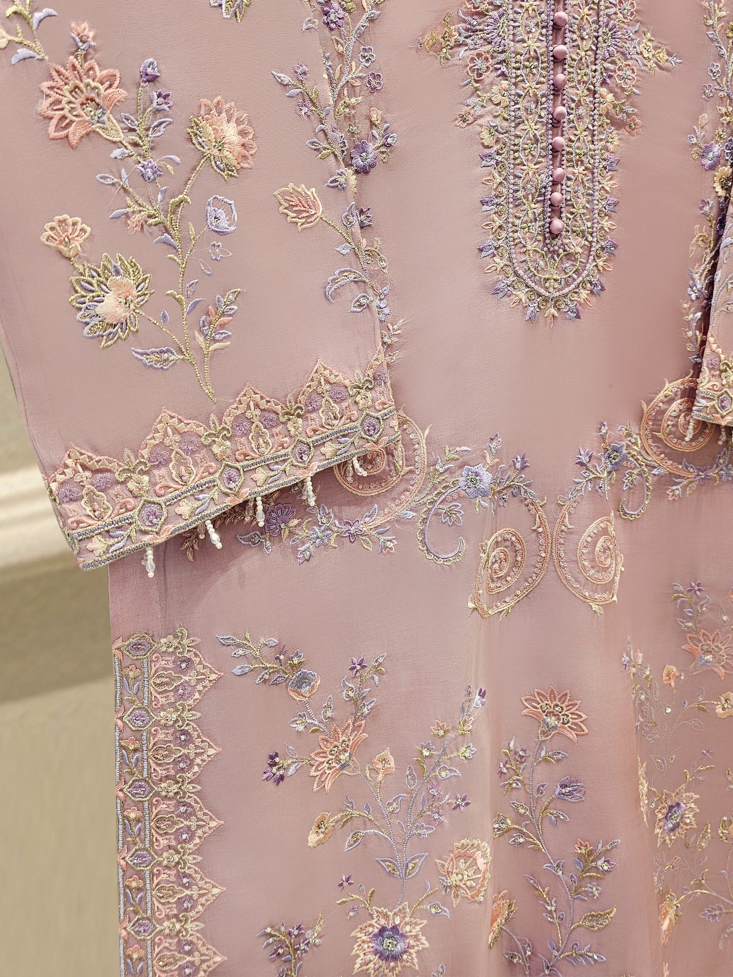 Agha Noor 3 Piece - Pure Organza Embroidered Dress S111626