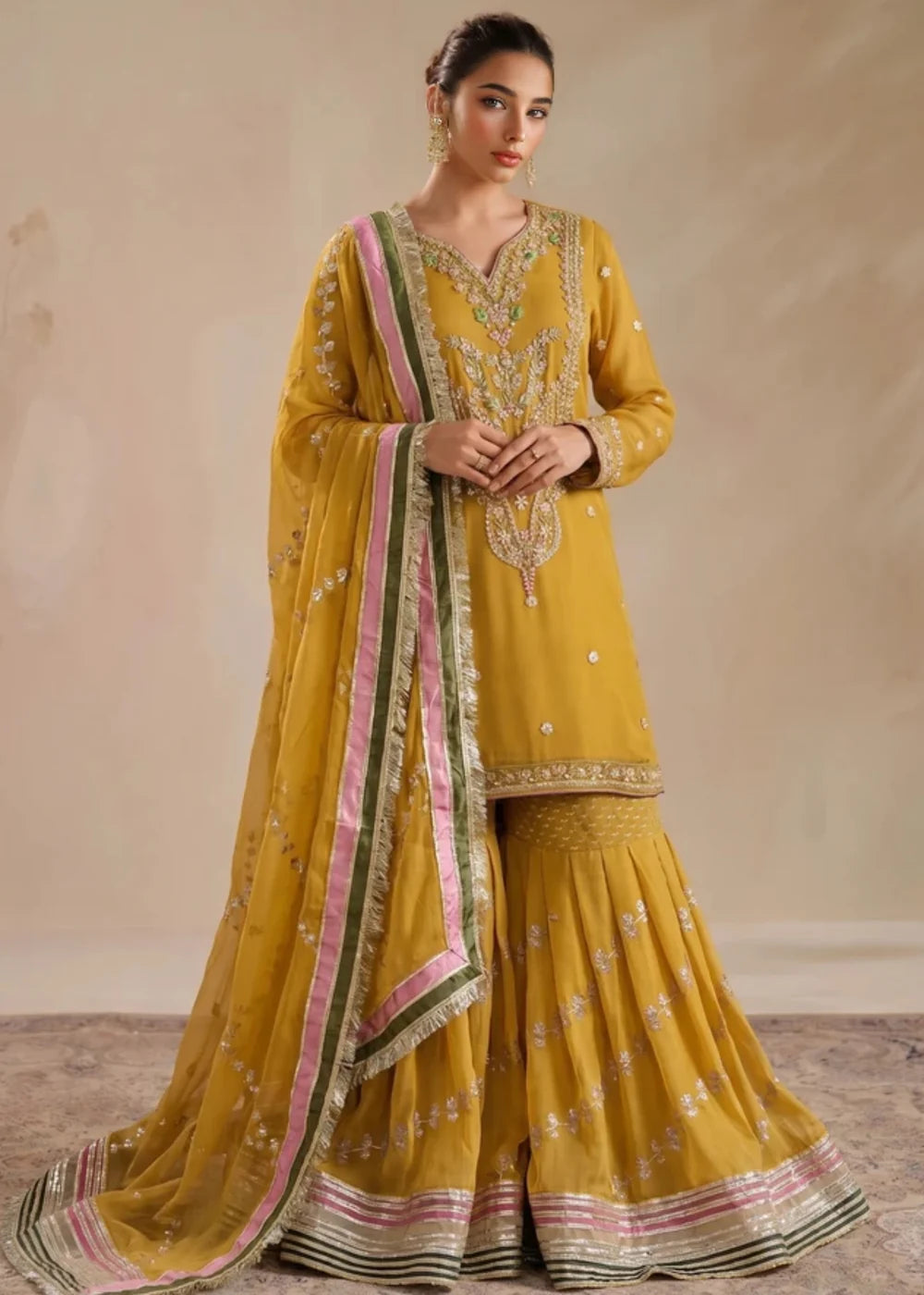 Chiffon Embroidered Gharara Dress -3 Piece Set