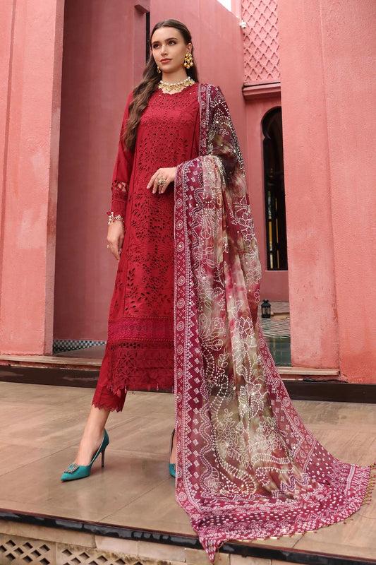 Nureh Embroidered Chikankari Lawn 3 Piece Dress With Mukesh Work Dupatta