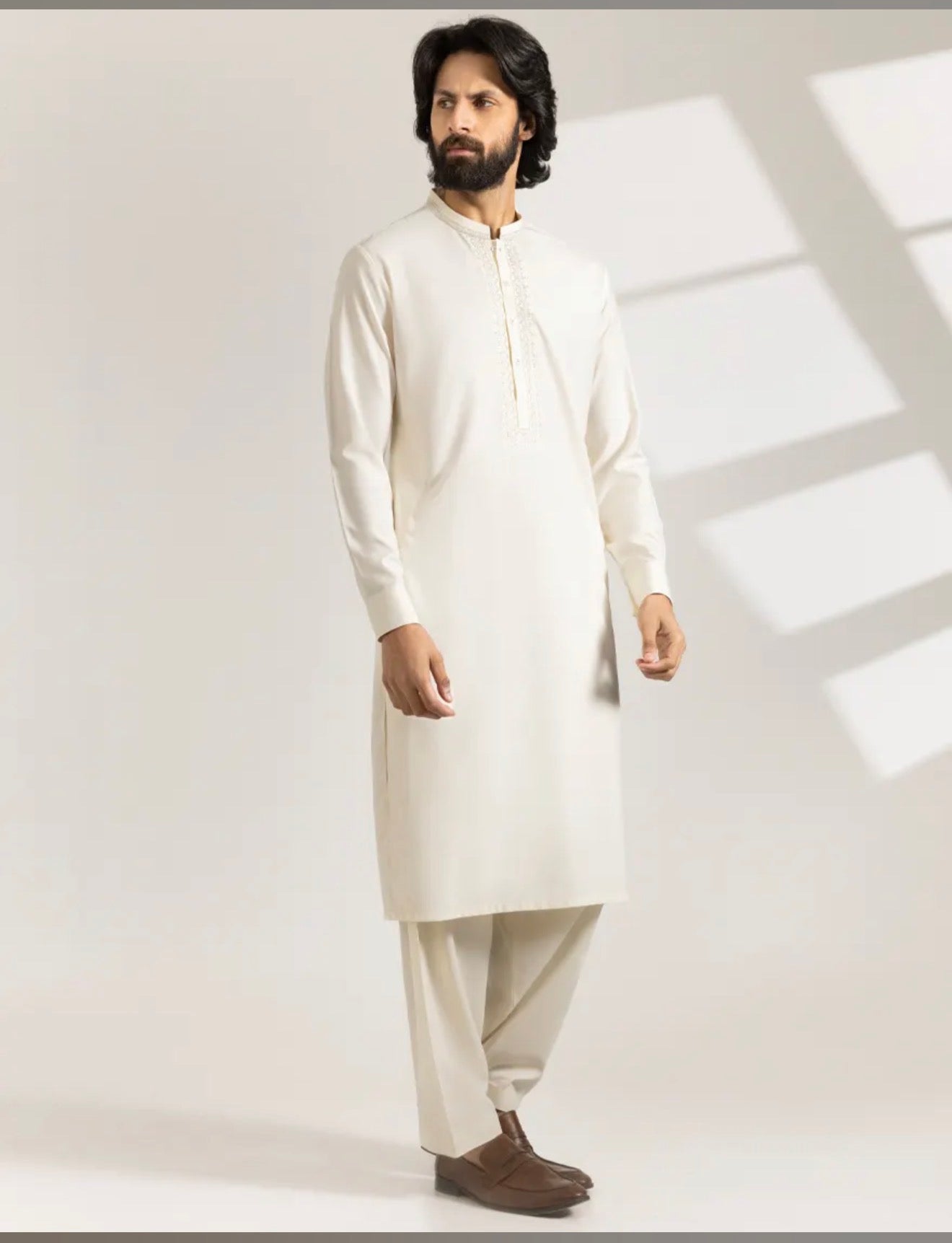 J.Junaid Jamshed Shalwar Kameez Pakistani Designer Cream