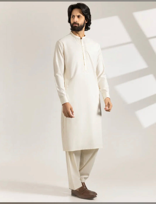 J.Junaid Jamshed Shalwar Kameez Pakistani Designer Cream
