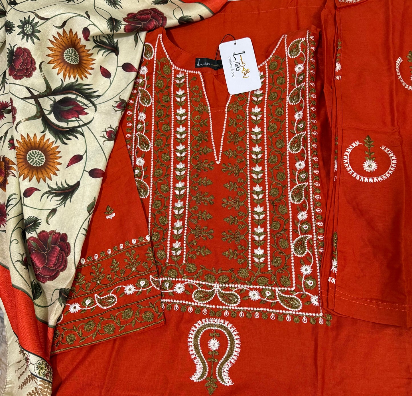 Linen Embroidered 3 Piece Dress
