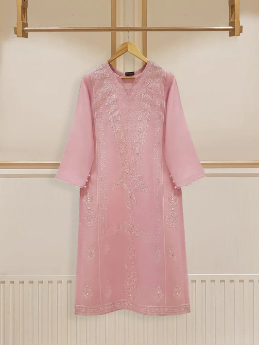 Agha Noor Original Jacquard Lawn Embroidered Mirror Work Shirt