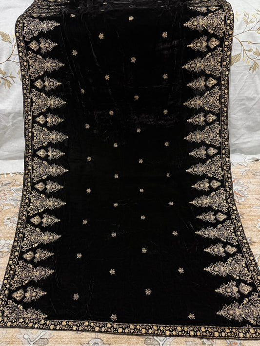 Velvet Zari Embroidered Shawl Black