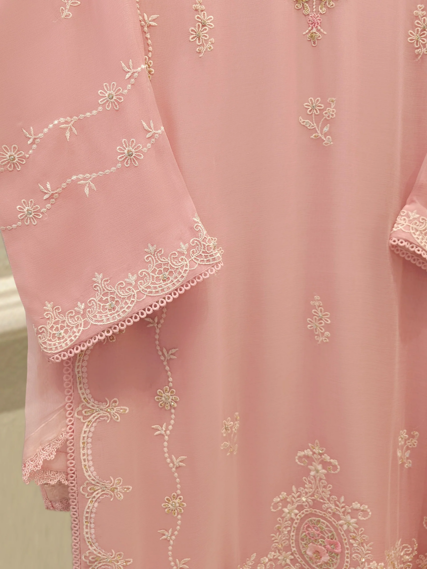 Agha Noor 3 Piece - Pure Chiffon Embroidered Dress S112509