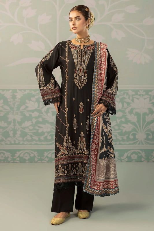 Viscose Slub  Embroidered 3 Piece Dress
