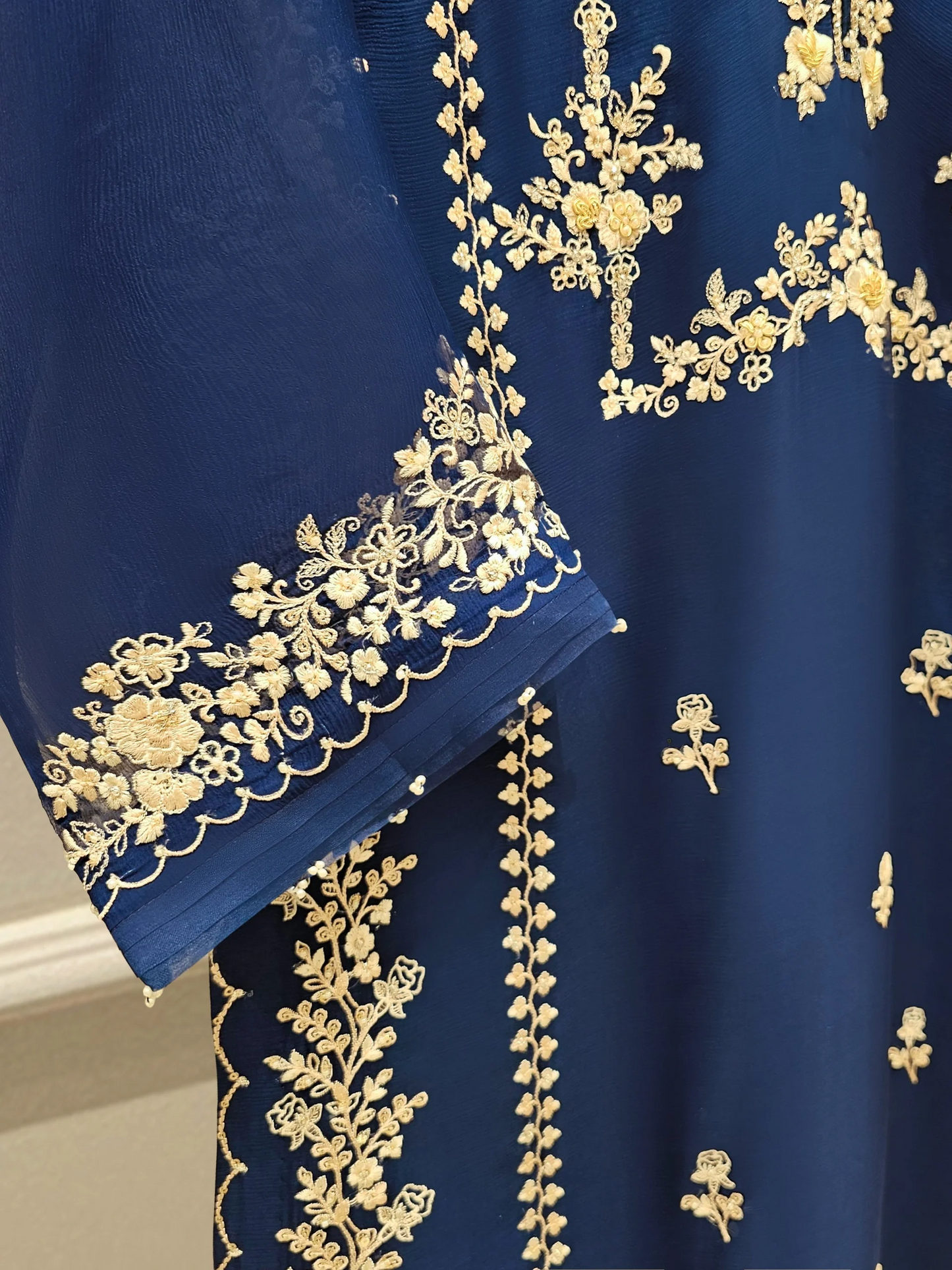 Agha Noor 3 Piece - Pure Chiffon Embroidered Dress