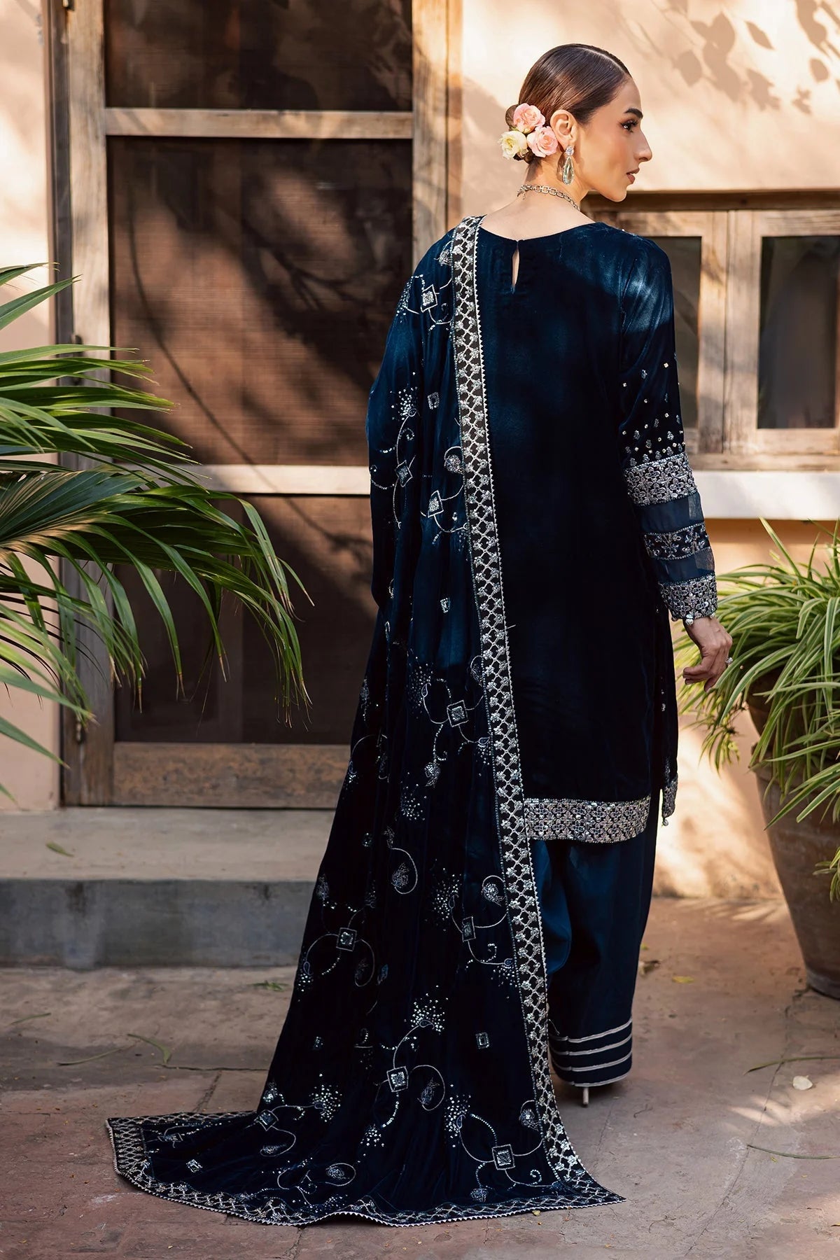 Nureh Velvet Embroidered Dress