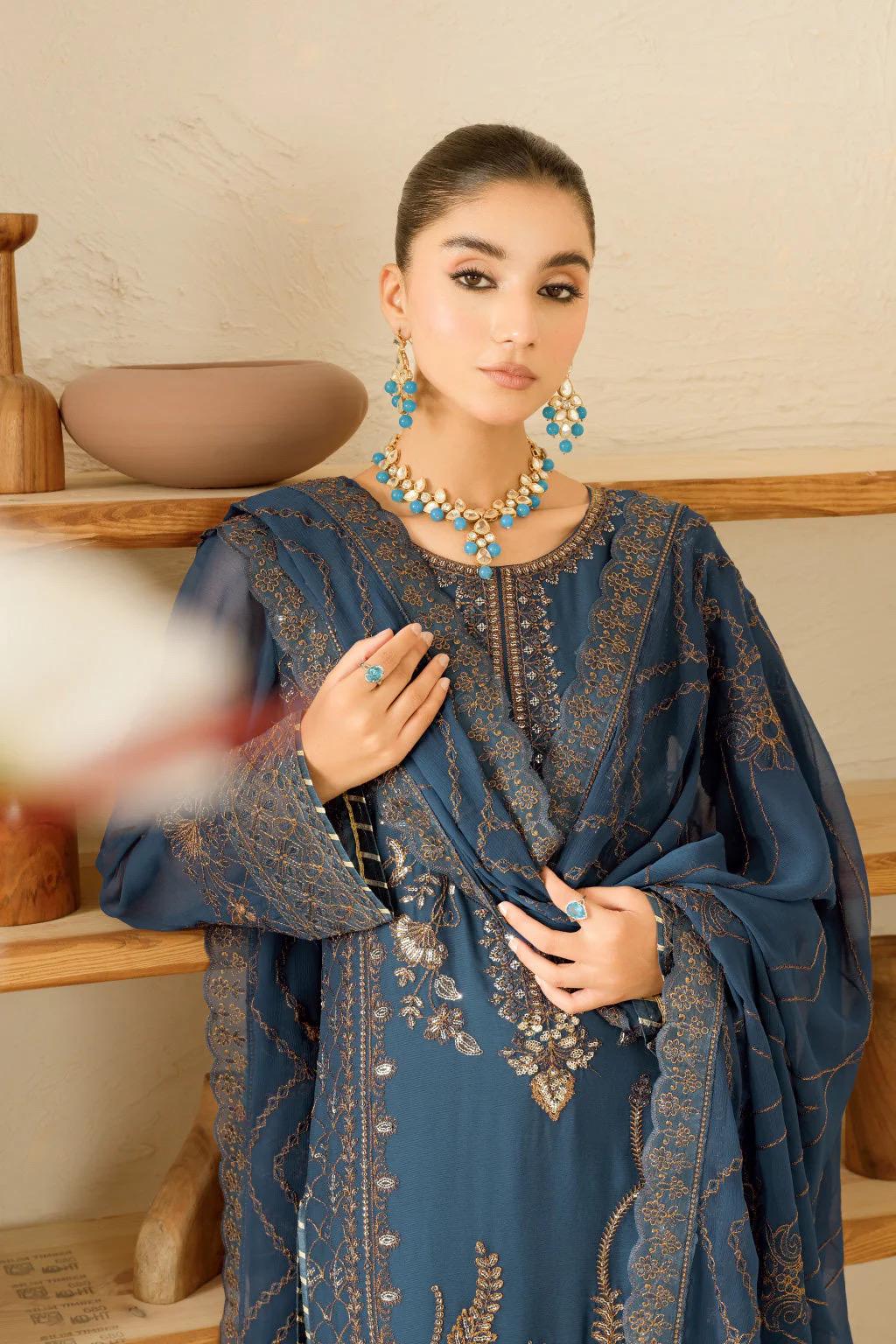Chiffon Embroidered 3 Piece Stitched Dress Pakistani Designer Wear