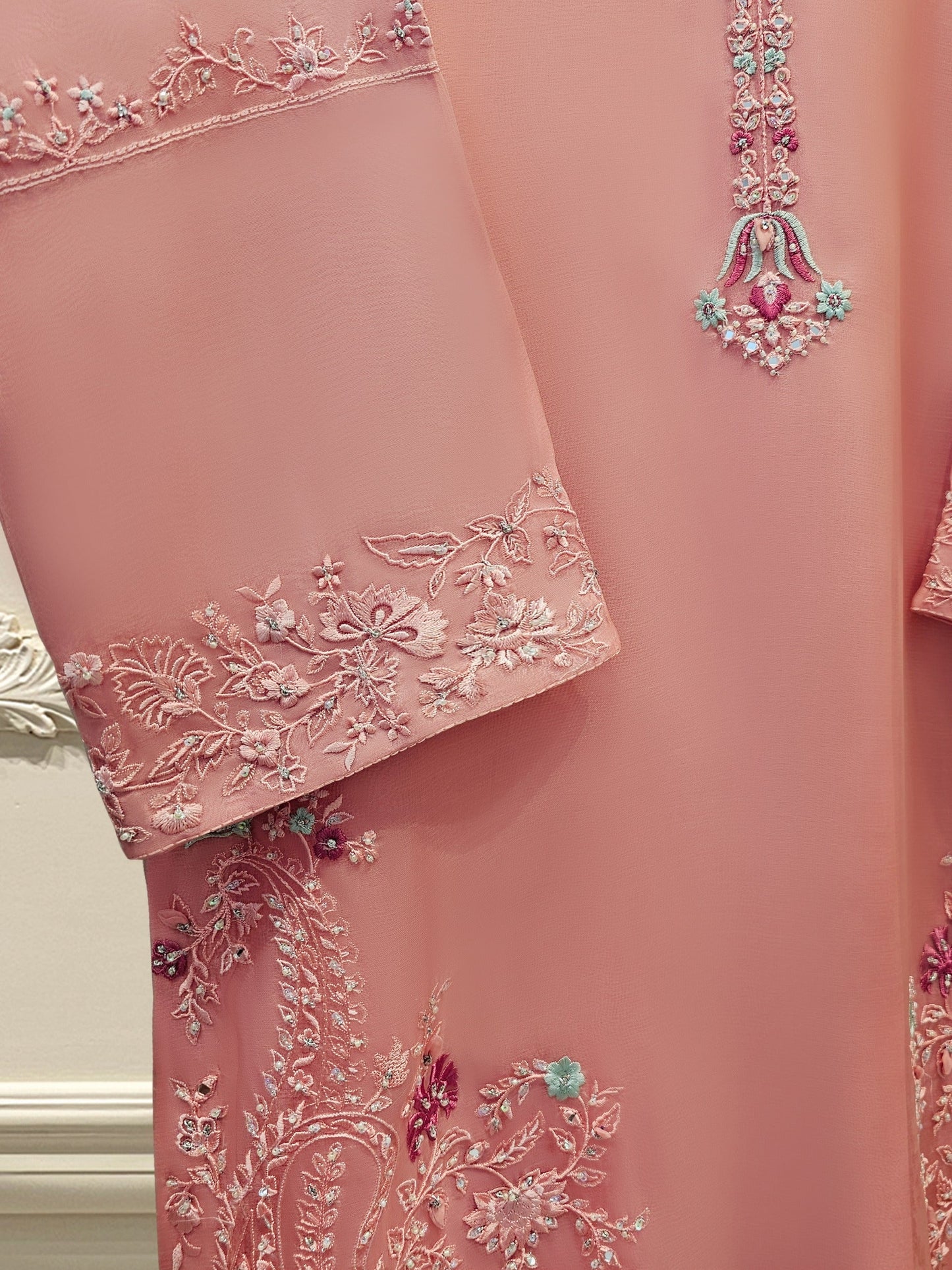 Agha Noor 3 Piece - Pure Organza Embroidered Dress S111667