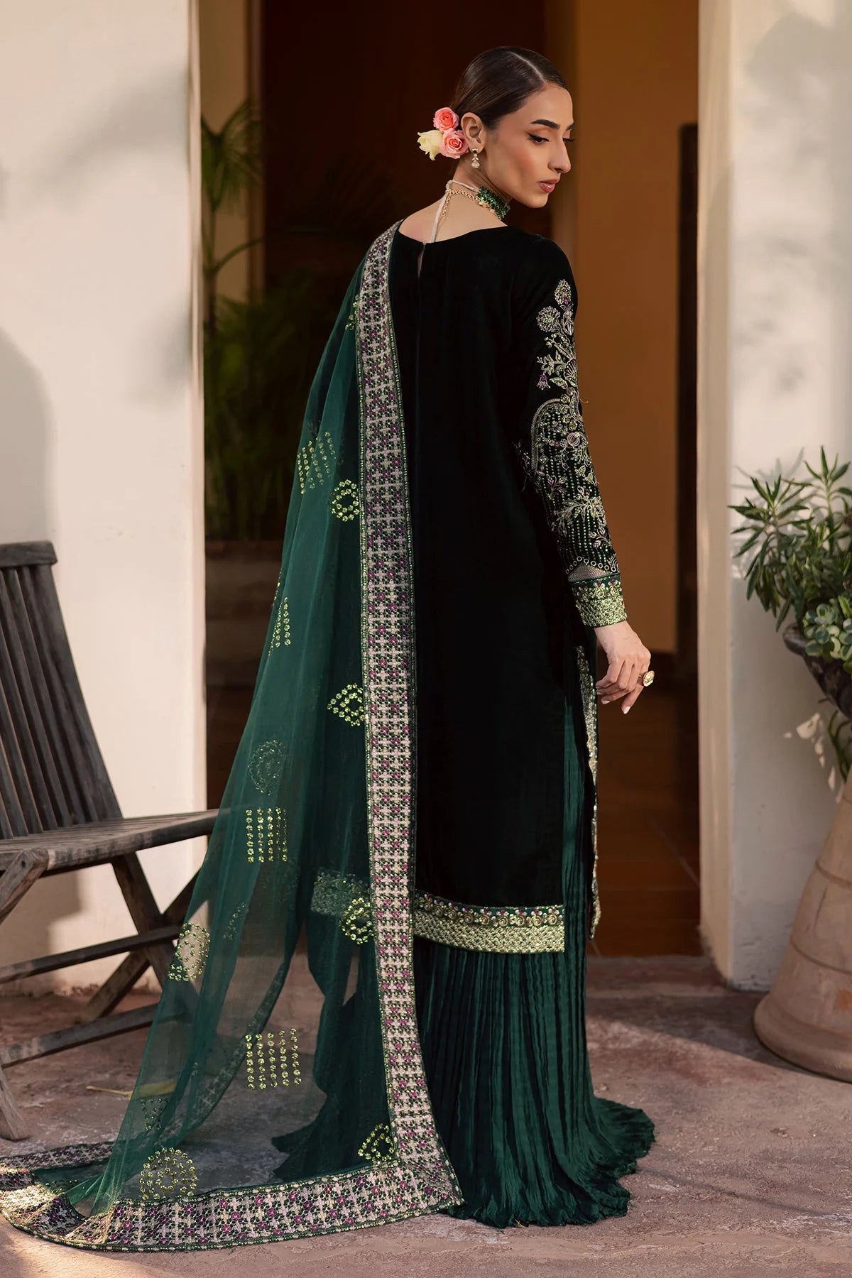 Nureh Velvet Embroidered Dress