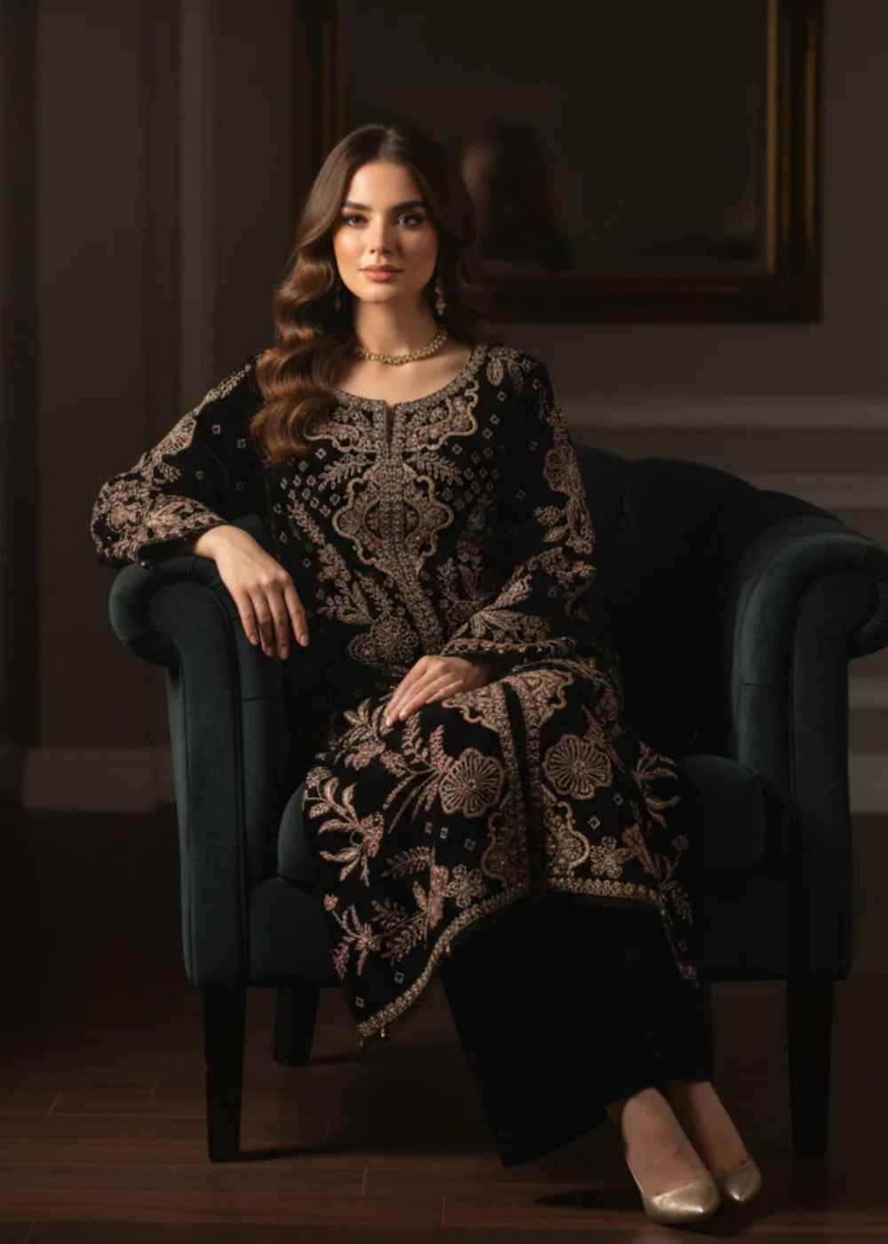 Velvet Embroidered Dress Pakistani Designer Ready To Wear