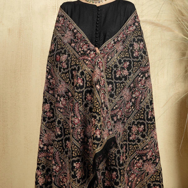 Raw Silk Embroidered  Winter Shawl