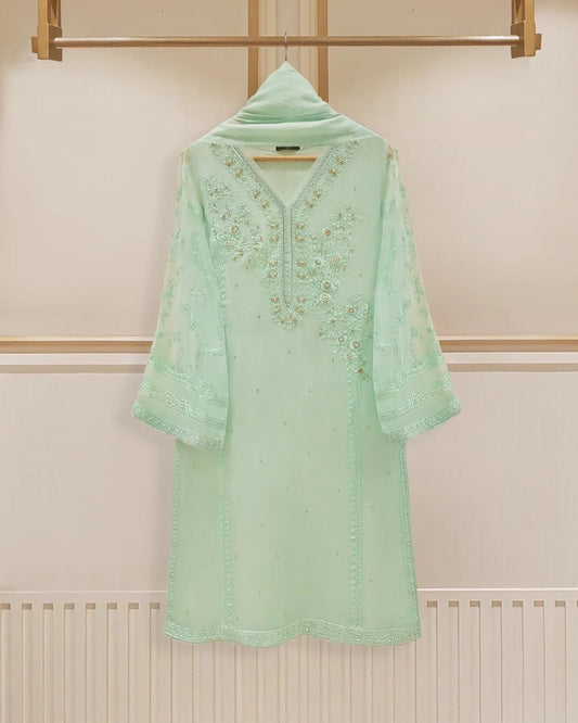 Agha Noor 3 Piece - Pure Chiffon Embroidered
