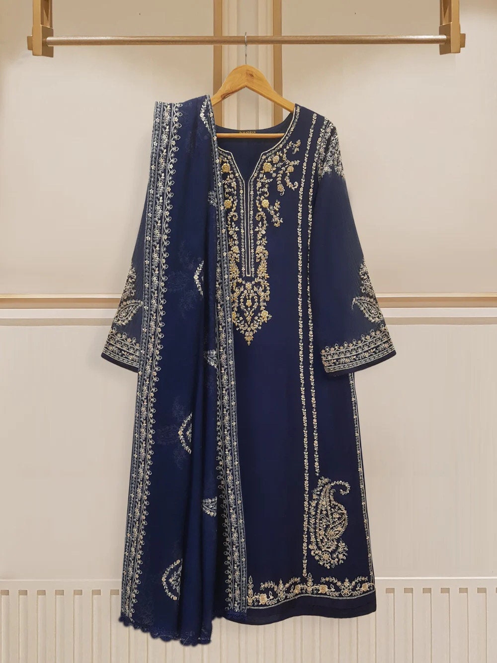 Agha Noor 3 Piece -Pure Cotton Net Embroidered