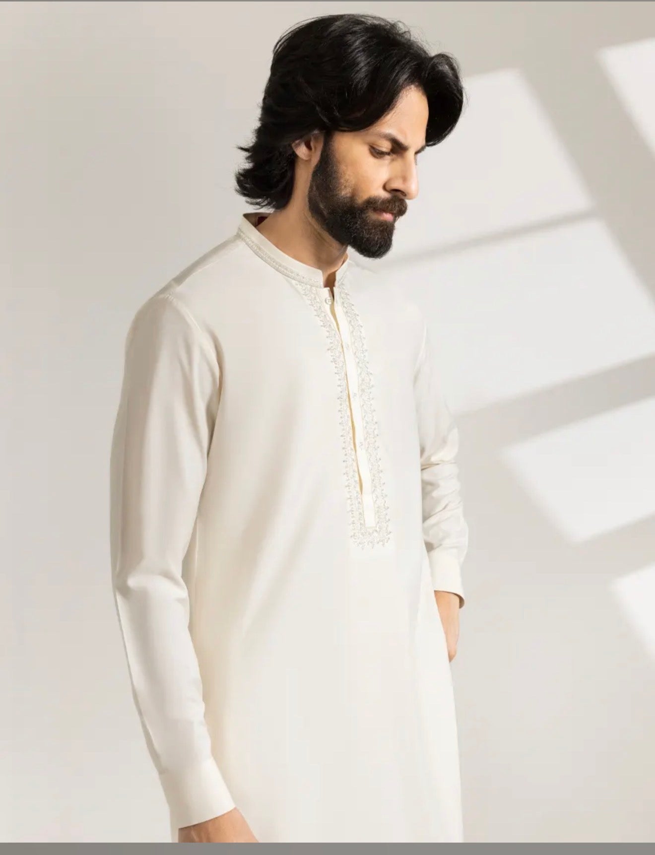 J.Junaid Jamshed Shalwar Kameez Pakistani Designer Cream