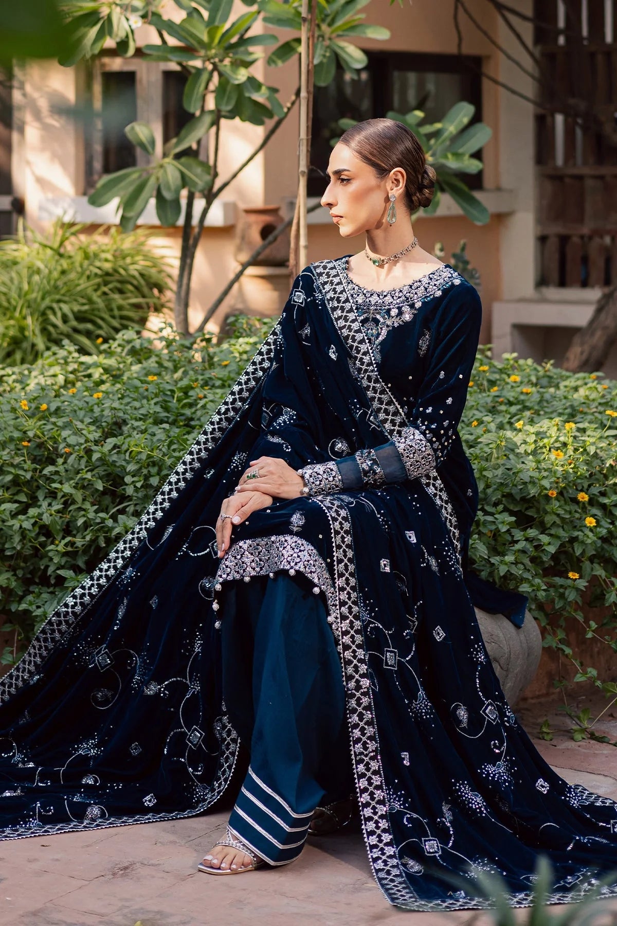 Nureh Velvet Embroidered Dress