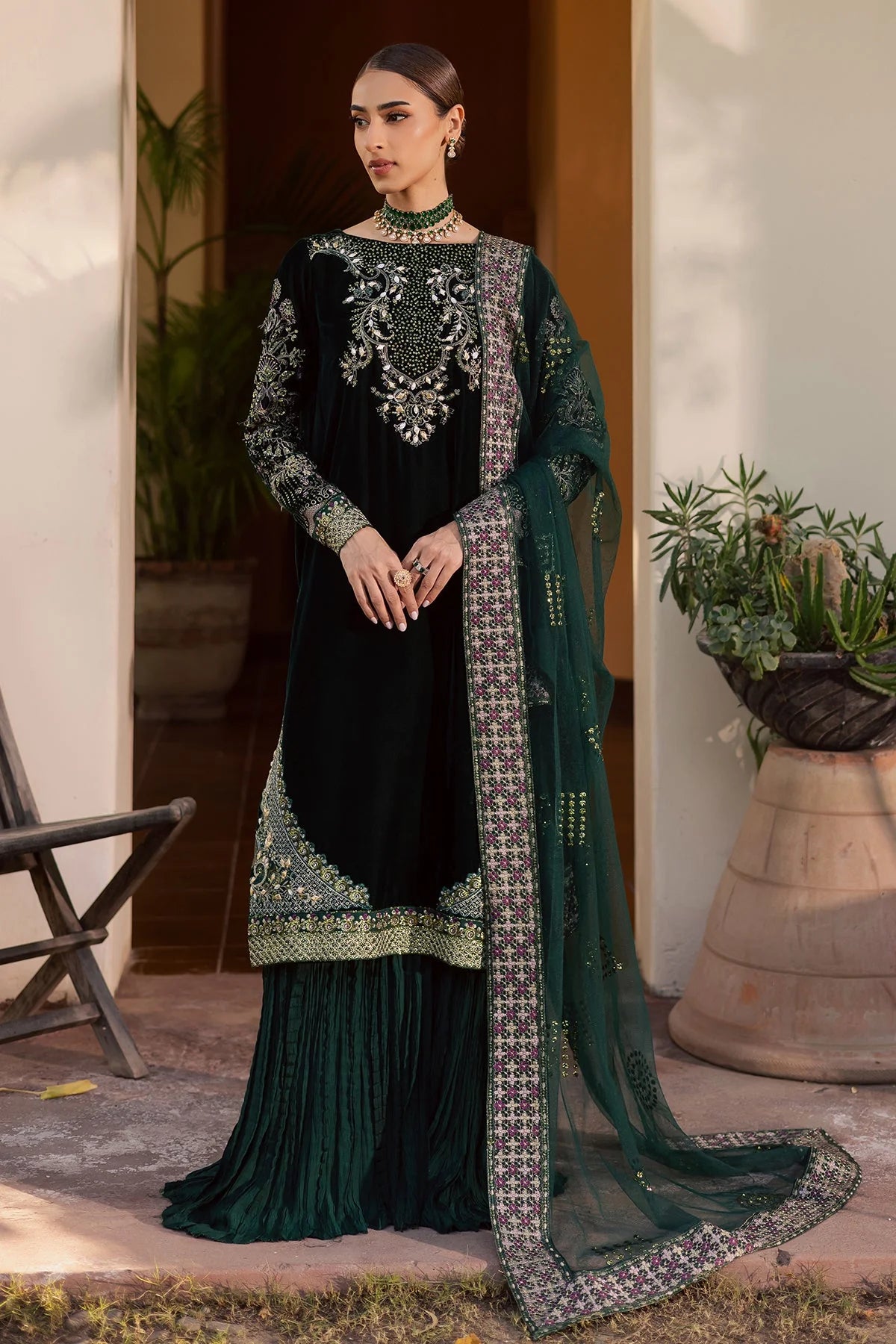 Nureh Velvet Embroidered Dress