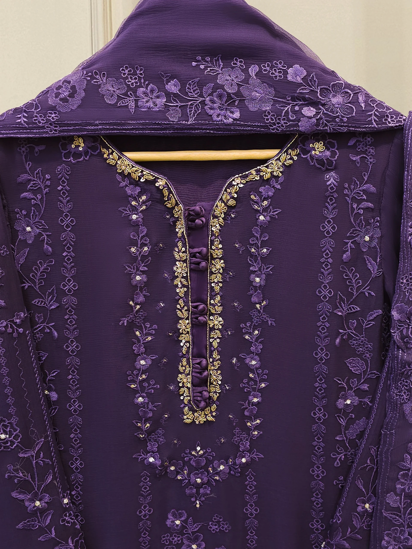 Agha Noor 3 Piece - Pure Chiffon Embroidered Dress S112525