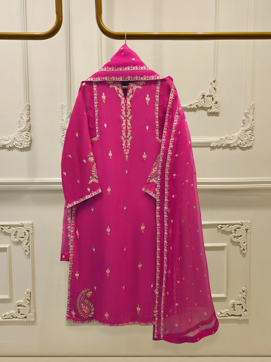 Agha Noor 3 Piece - Pure Embroidered Cotton Net Suit S112196