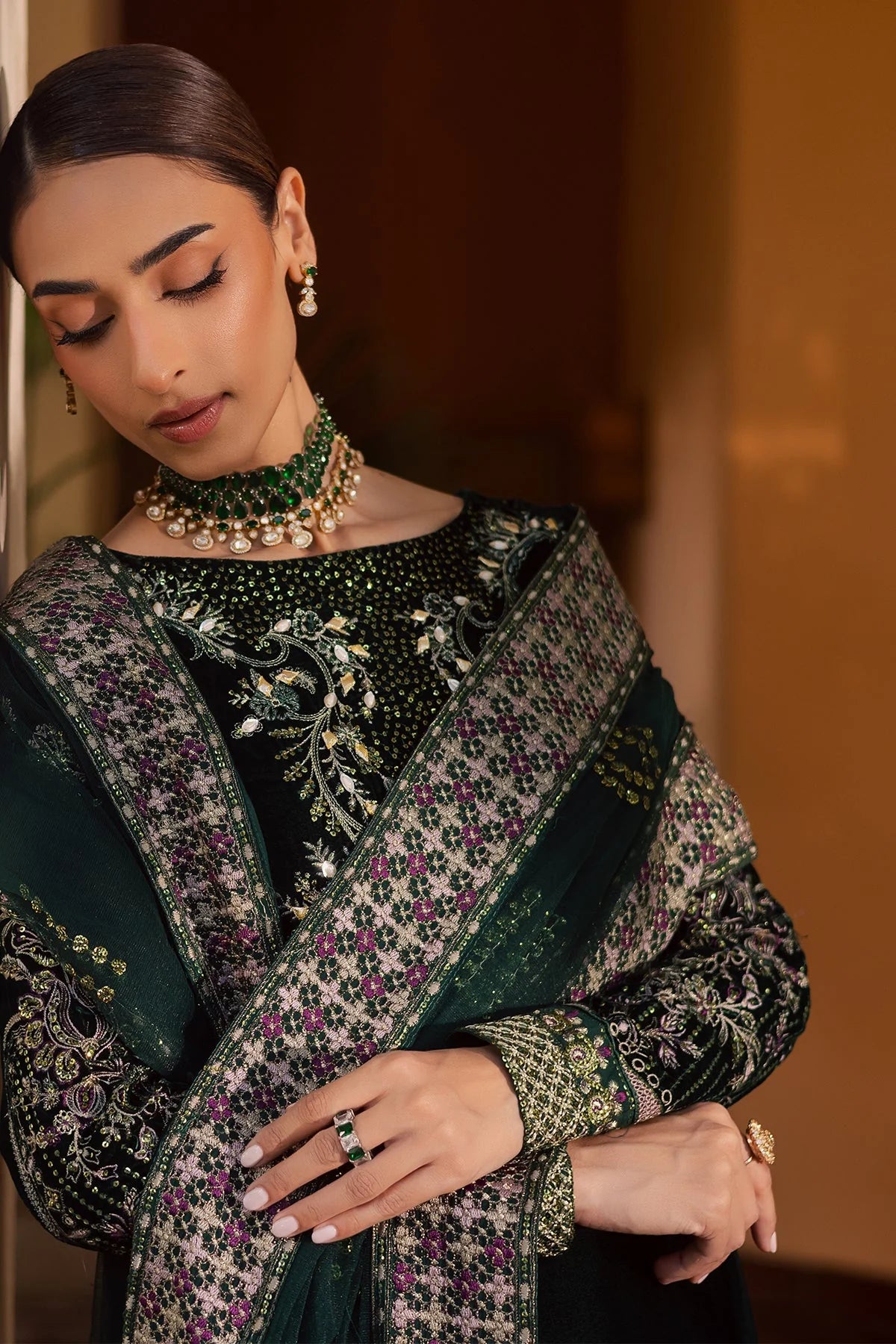 Nureh Velvet Embroidered Dress