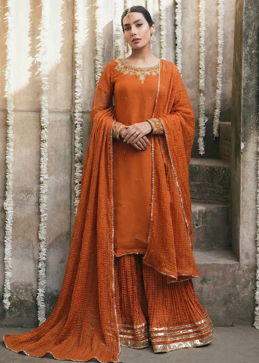 Chiffon Silk Embroidered Crush Sharara