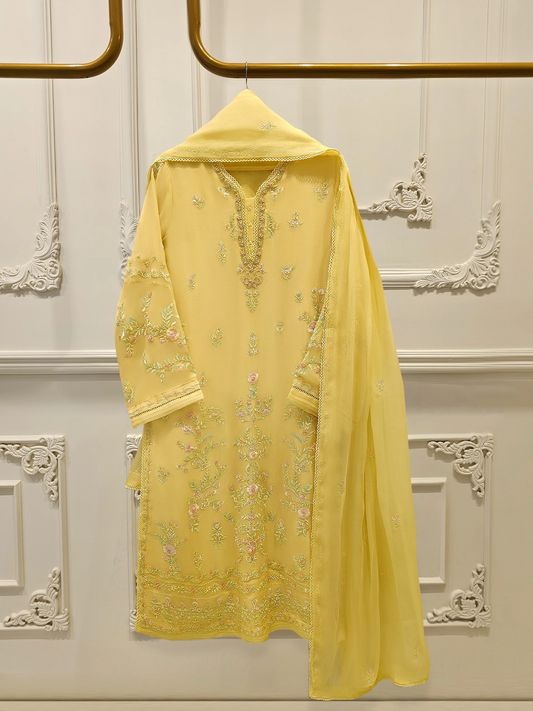 Agha Noor 3 Piece - Pure Chiffon Embroidered Dress S112395