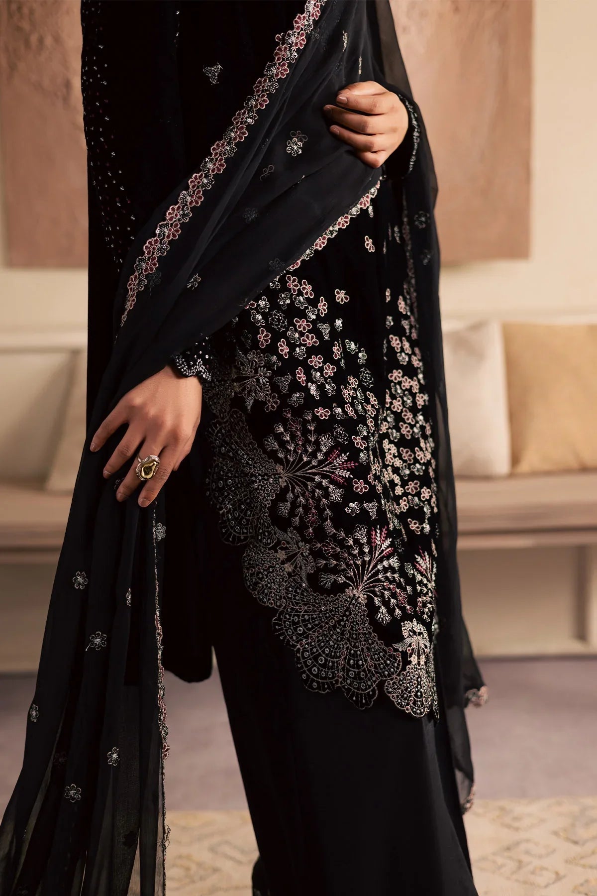 Nureh Velvet Embroidered Dress