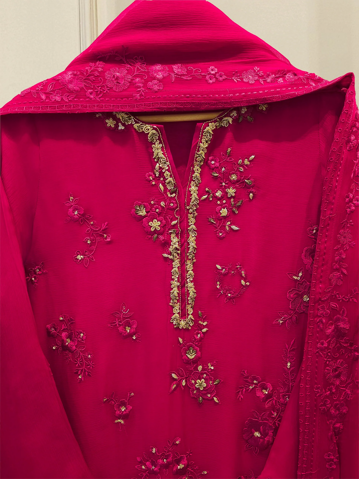 Agha Noor 3 Piece - Pure Chiffon Embroidered Dress S112450