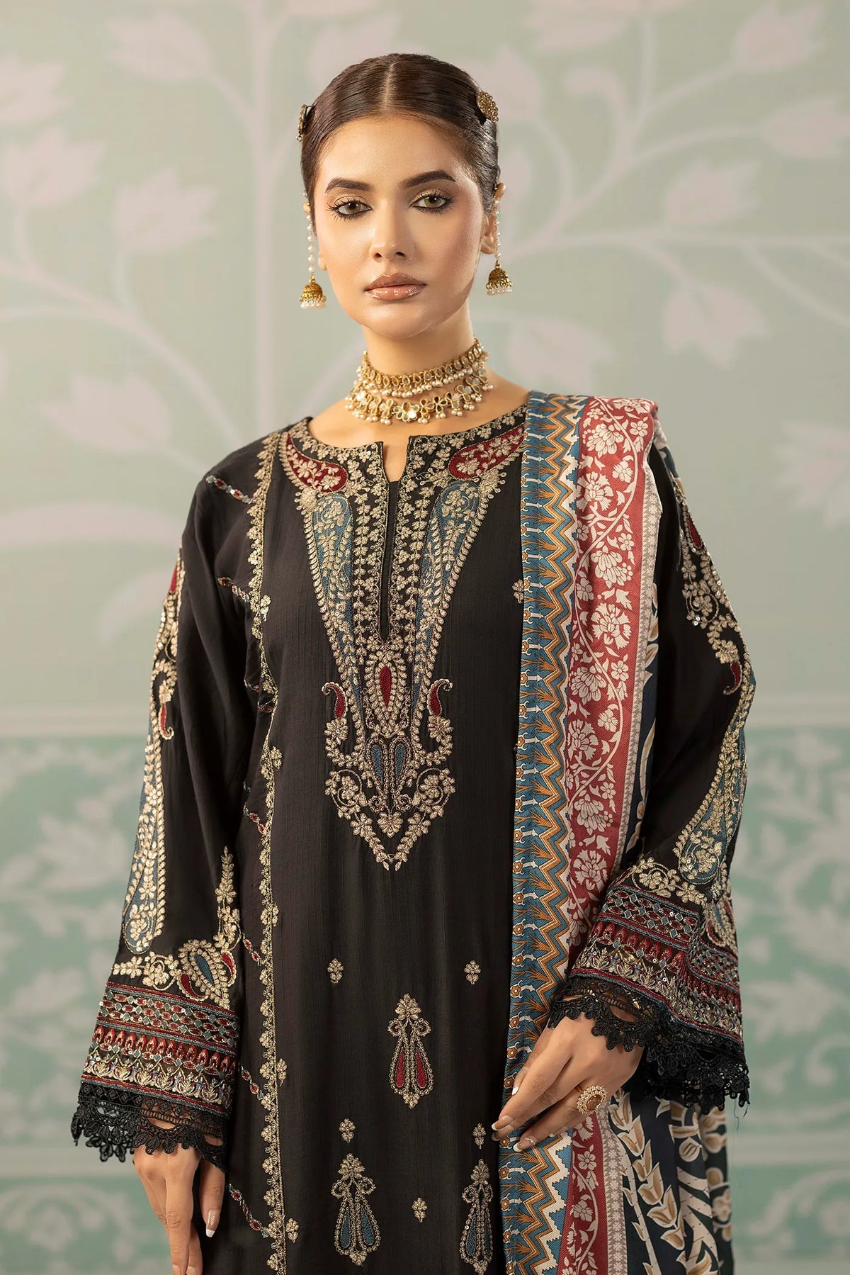 Viscose Slub  Embroidered 3 Piece Dress