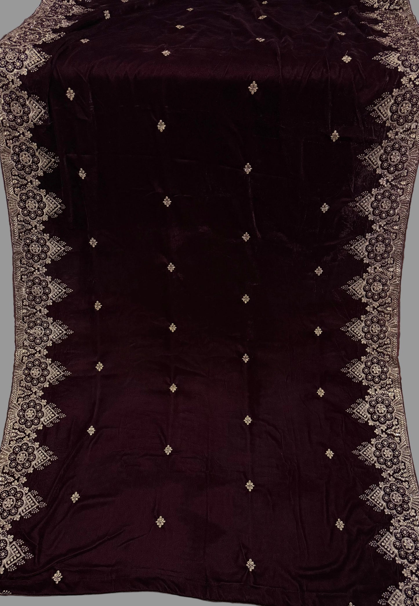 Velvet Zari Embroidered Shawl Maroon